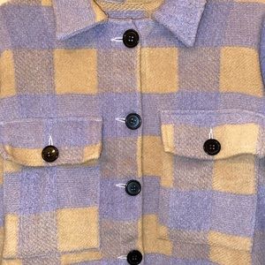 Checkered Long-Sleeved Oversized Purple Jacket